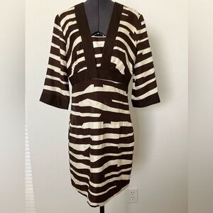 MILLY New York Silk Brown and White Striped Signature Dress. Sz 6